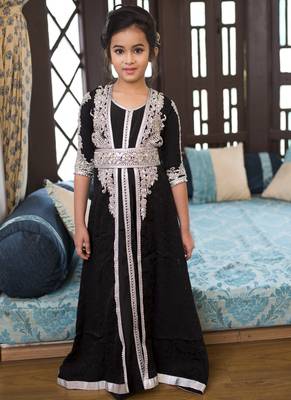Black  Designer Handmade Moroccan Style Kids Kaftan 1