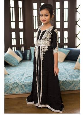 Black  Designer Handmade Moroccan Style Kids Kaftan 2