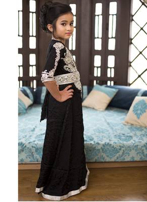 Black  Designer Handmade Moroccan Style Kids Kaftan 3