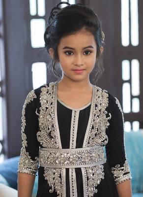 Black  Designer Handmade Moroccan Style Kids Kaftan 4