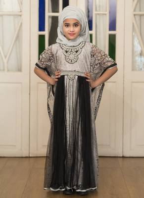 Gray Partywear Style Children Kaftan Dress 1