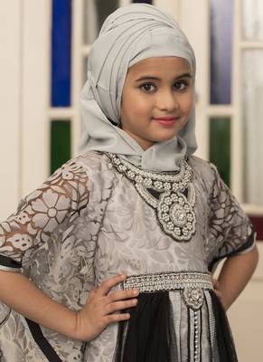 Gray Partywear Style Children Kaftan Dress 2