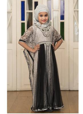 Gray Partywear Style Children Kaftan Dress 3
