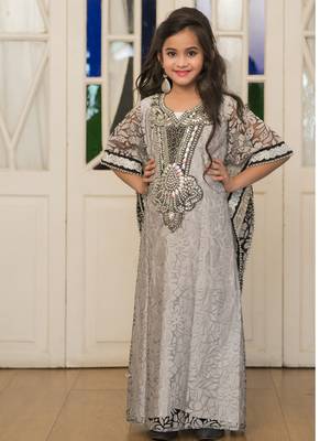 Gray Handmade Designer Kaftan For Girl 1