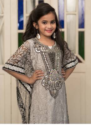 Gray Handmade Designer Kaftan For Girl 2