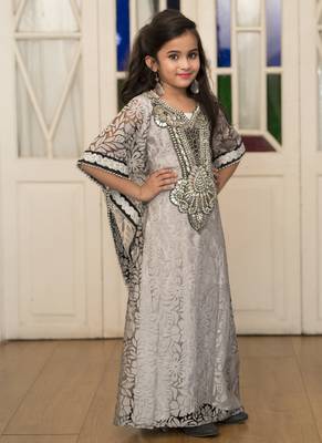 Gray Handmade Designer Kaftan For Girl 3