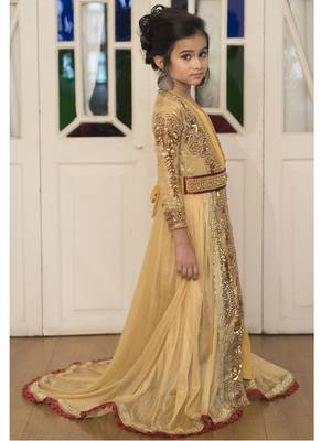 Beige And Golden Yellow Moroccan Style Kids Kaftan 2