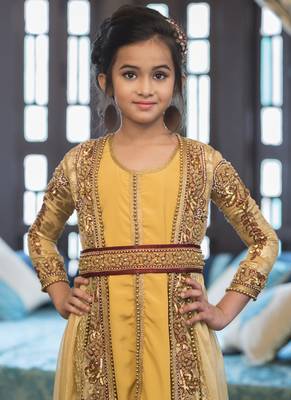 Beige And Golden Yellow Moroccan Style Kids Kaftan 3