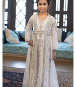 Designer Handmade White Arabic Moroccan Long Sleeve Kaftan For Kids