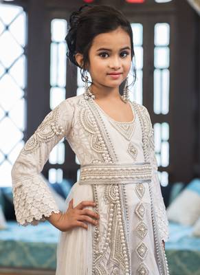 Designer Handmade White Arabic Moroccan Long Sleeve Kaftan For Kids 4