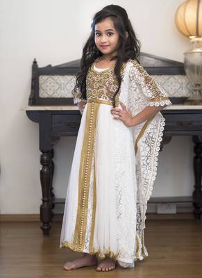 White Party Dress With Gold Handwork Girl Kaftan 1