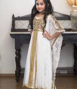 White Party Dress With Gold Handwork Girl Kaftan