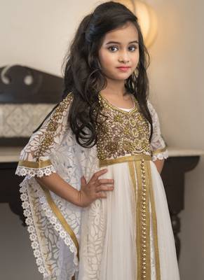 White Party Dress With Gold Handwork Girl Kaftan 2