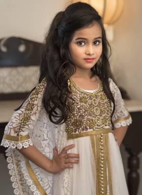 White Party Dress With Gold Handwork Girl Kaftan 3