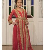 Red Moroccan Style Dress With Gold Handwork Kaftan