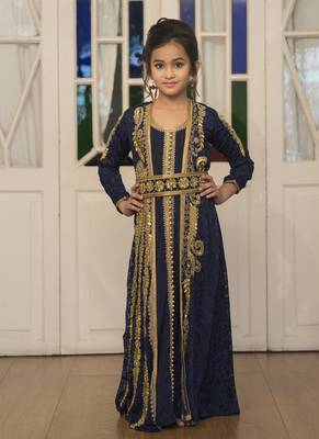 Blue Party Wear Full Sleeve Gold Beading Kaftan 2