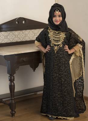 Black And Beige Kids Kaftan 1