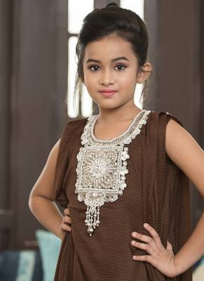 Brown Color Arabic Style Kaftan For Kids 3
