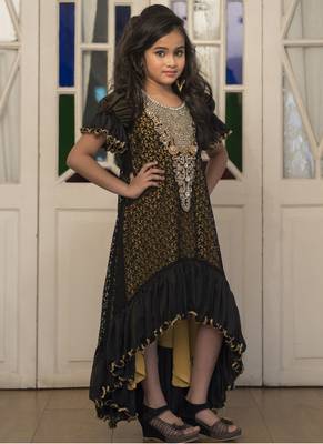 Kids Black And Yellow Partywear Maxi Dress 1