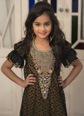 Kids Black And Yellow Partywear Maxi Dress 2