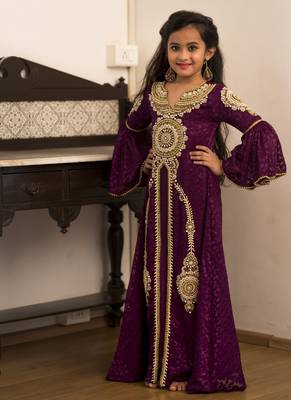 Kids Violet Handwork Party Wear Dress 1