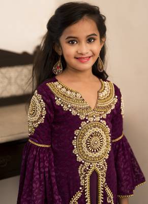 Kids Violet Handwork Party Wear Dress 3