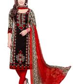 Black crepe printed unstitched salwar kameez with dupatta
