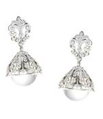1.09 Ct Diamond & 7 Ct Pearl Jhumka Earrings in 9KT White Gold