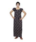 Black colour Floral design Square neck cotton nighty for ladies