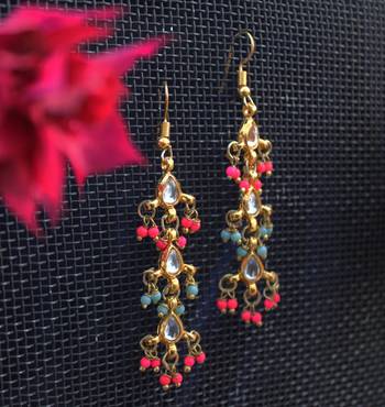 Maira Kundan Pink Danglers 1
