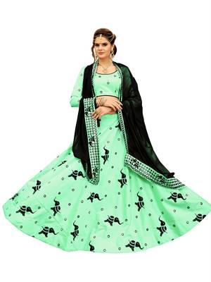 Light Green Embroidery Soft Tifi Silk Designer Lehenga Choli With Blouse 1