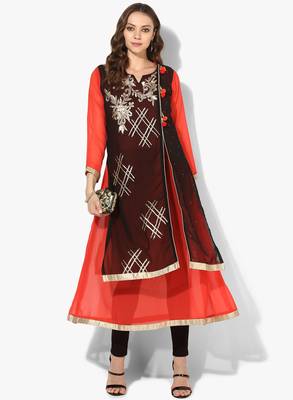 Zoeyams womens black georgette gota embroidery double layer long anarkali kurti 1