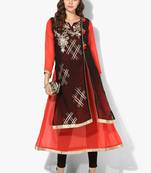 Zoeyams womens black georgette gota embroidery double layer long anarkali kurti