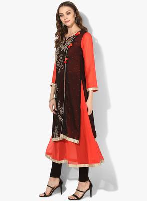 Zoeyams womens black georgette gota embroidery double layer long anarkali kurti 3