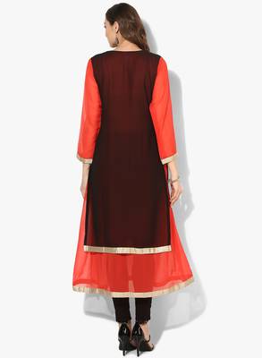 Zoeyams womens black georgette gota embroidery double layer long anarkali kurti 5