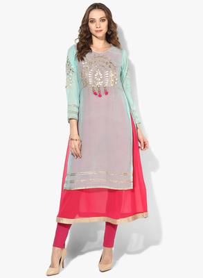 firozi georgette gota embroidery double layer long anarkali kurti 1