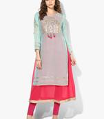 firozi georgette gota embroidery double layer long anarkali kurti