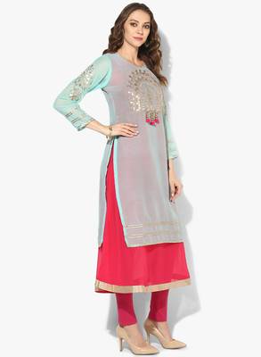 firozi georgette gota embroidery double layer long anarkali kurti 2