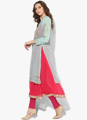 firozi georgette gota embroidery double layer long anarkali kurti 3
