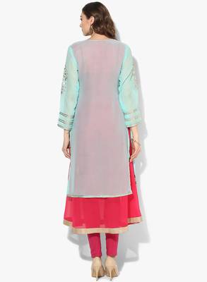 firozi georgette gota embroidery double layer long anarkali kurti 4