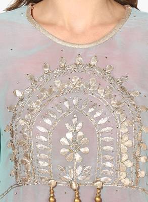 firozi georgette gota embroidery double layer long anarkali kurti 5