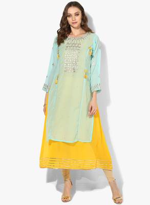 Zoeyams womens firozi georgette gota embroidery double layer long anarkali kurti 1