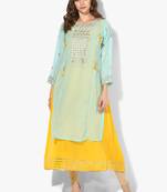 Zoeyams womens firozi georgette gota embroidery double layer long anarkali kurti
