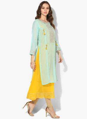 Zoeyams womens firozi georgette gota embroidery double layer long anarkali kurti 2