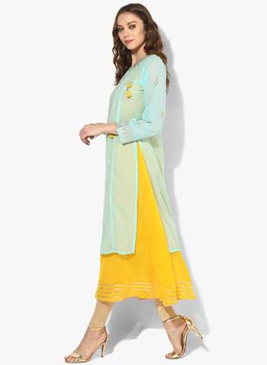 Zoeyams womens firozi georgette gota embroidery double layer long anarkali kurti 3