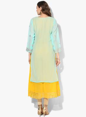 Zoeyams womens firozi georgette gota embroidery double layer long anarkali kurti 4