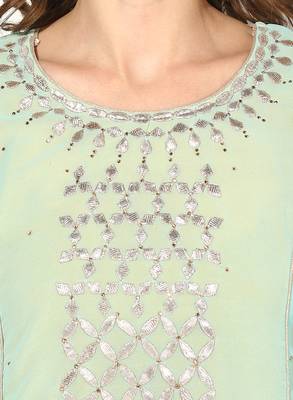 Zoeyams womens firozi georgette gota embroidery double layer long anarkali kurti 5