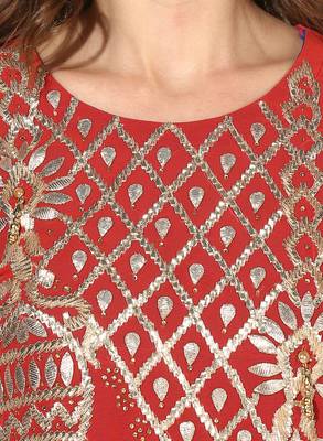 Zoeyams womens red georgette gota embroidery double layer long anarkali kurti 5