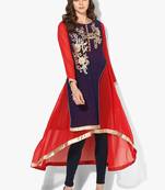 Zoeyams womens blue & red georgette gota embroidery double layer long anarkali kurti