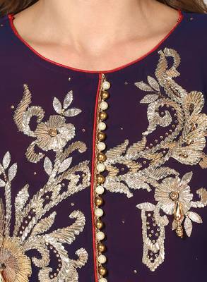 Zoeyams womens blue & red georgette gota embroidery double layer long anarkali kurti 5